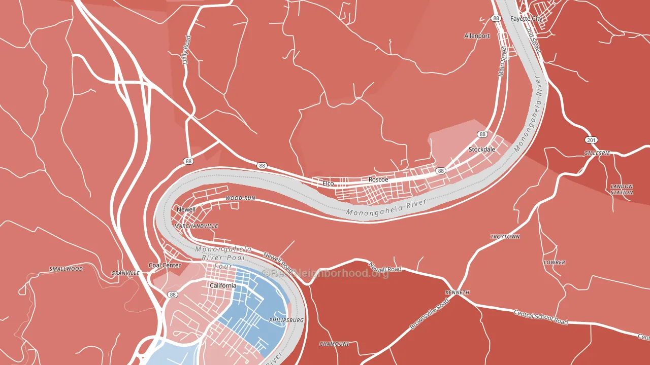 Elco, PA block-group political-lean map
