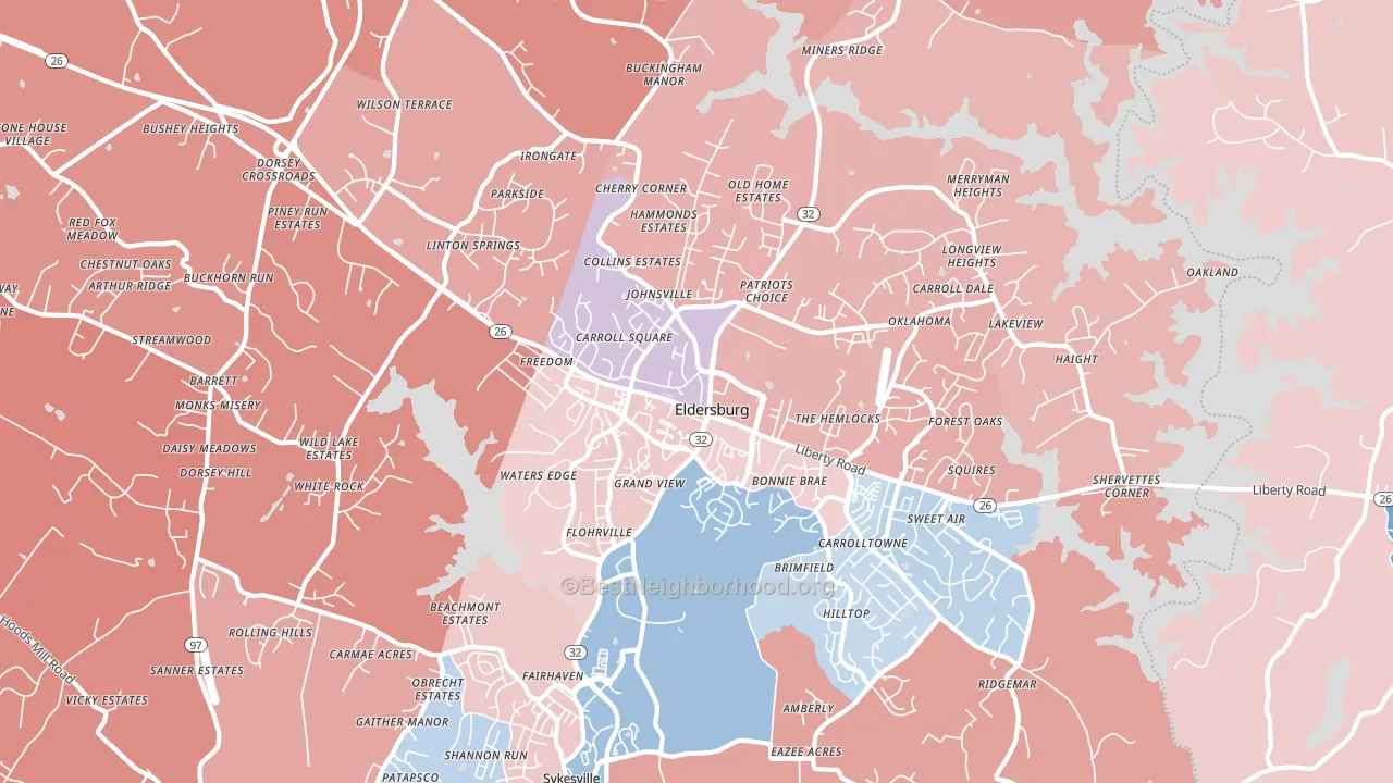 Eldersburg, MD block-group political-lean map