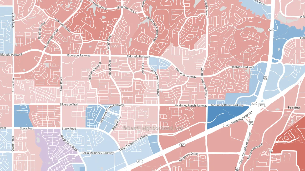 Eldorado Heights, McKinney, TX block-group political-lean map