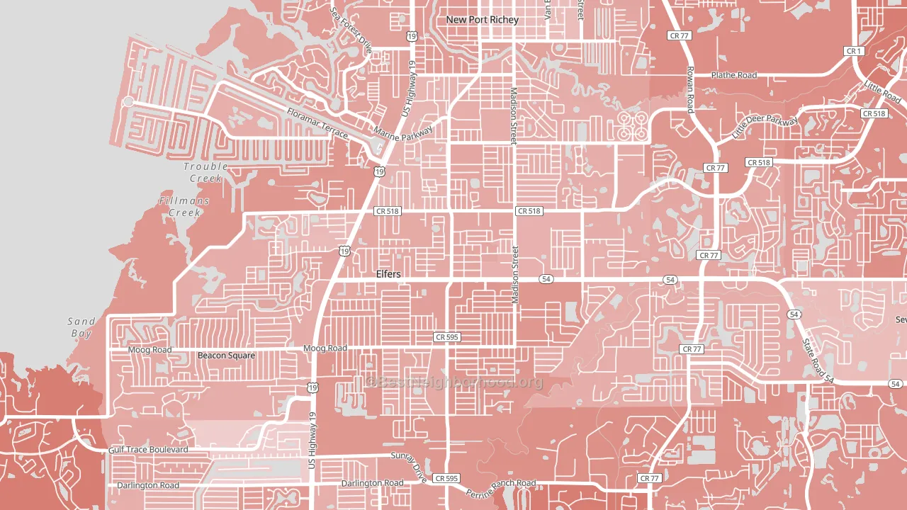 Elfers, FL block-group political-lean map