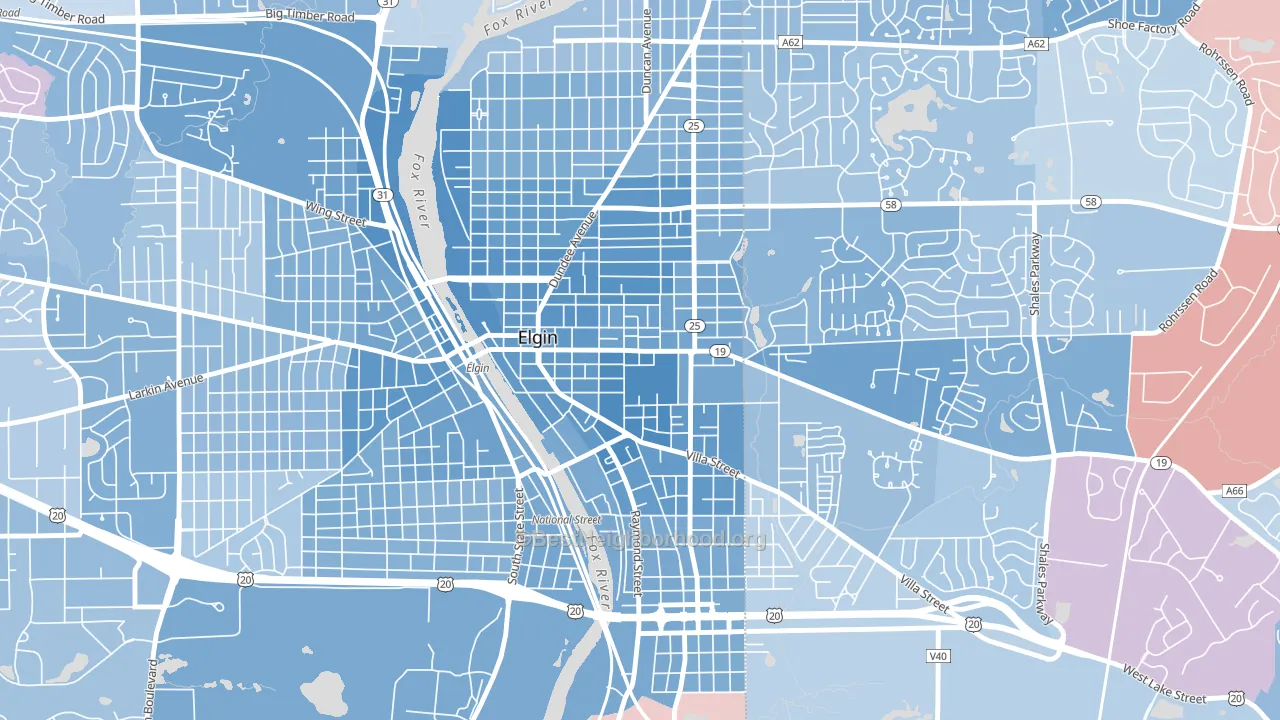 Elgin Historic District, Elgin, IL block-group political-lean map