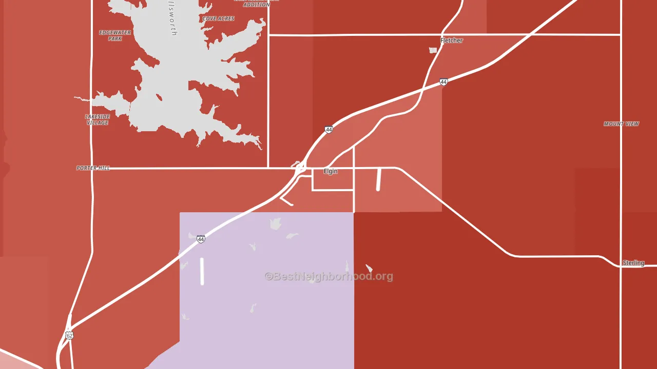 Elgin, OK block-group political-lean map