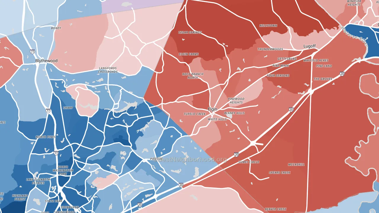 Elgin, SC block-group political-lean map