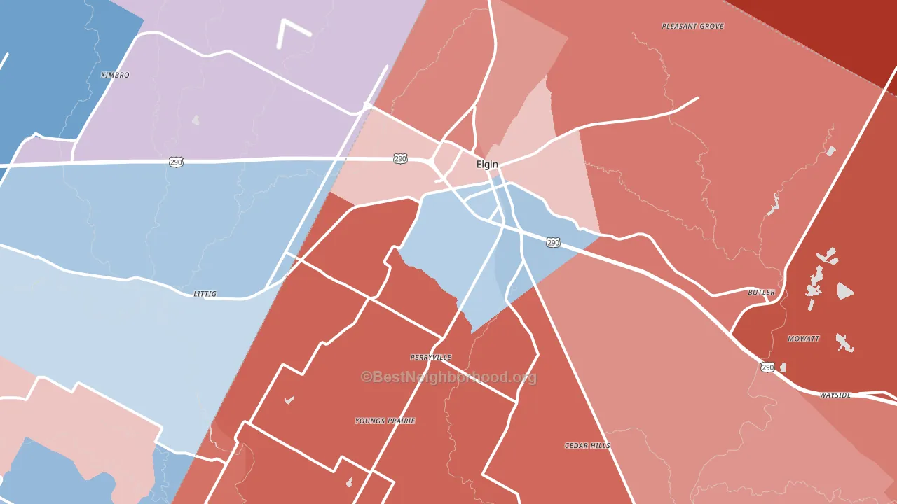 Elgin, TX block-group political-lean map