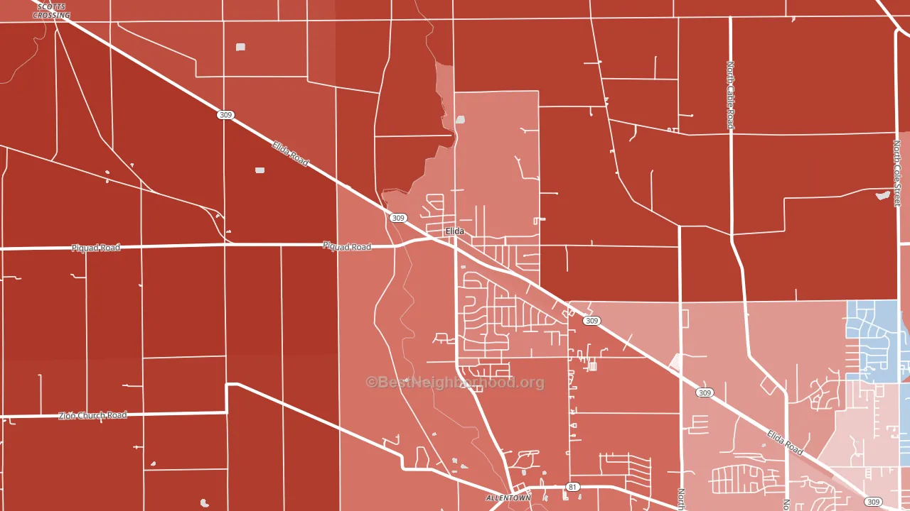 Elida, OH block-group political-lean map