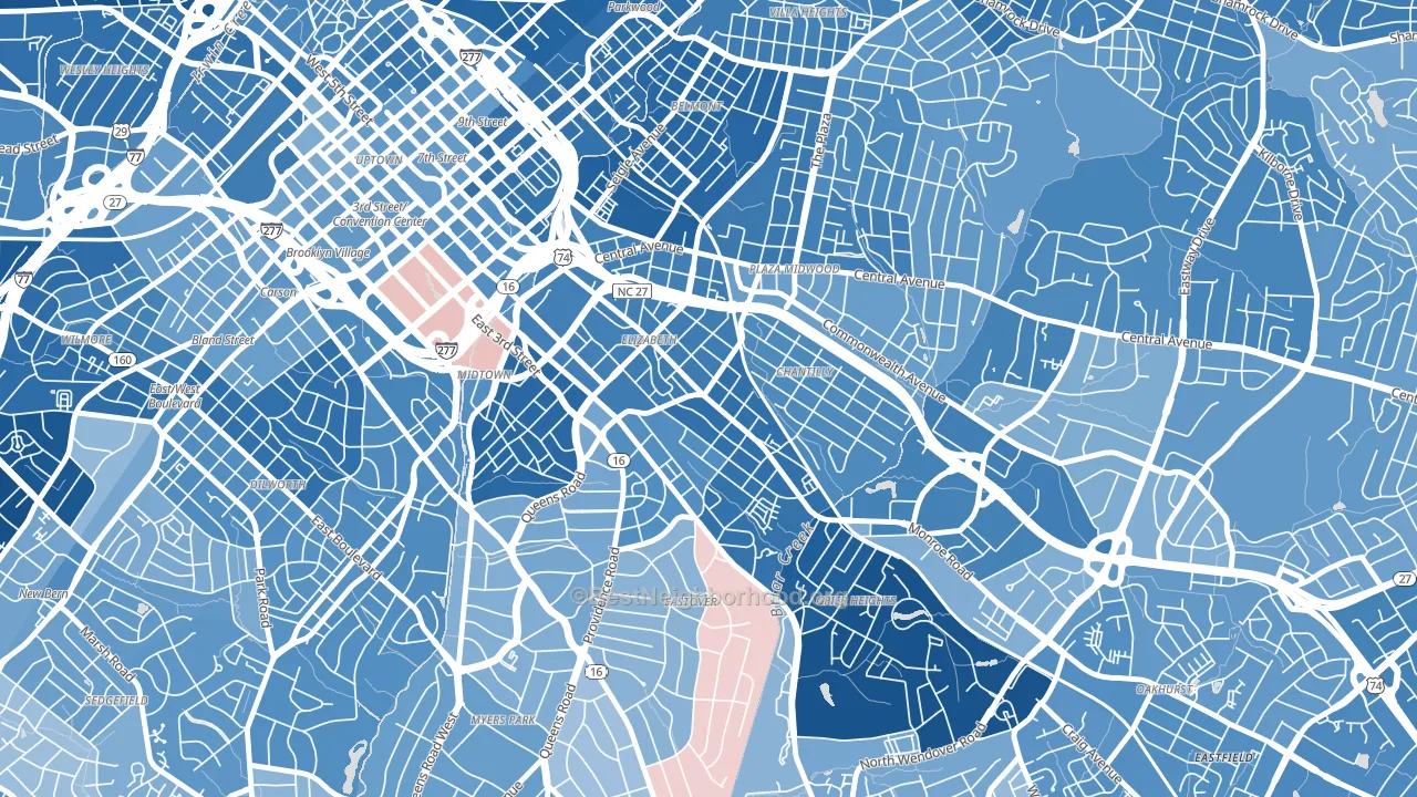 Elizabeth, Charlotte, NC block-group political-lean map