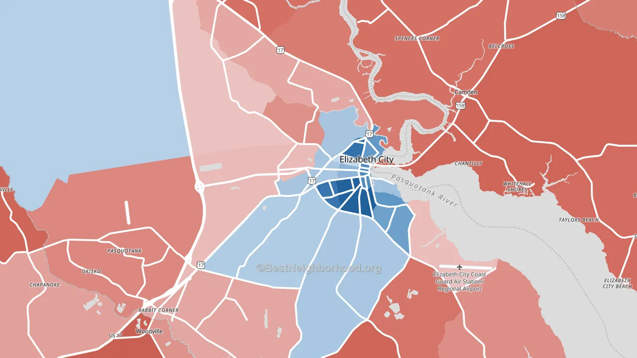 Elizabeth City, NC block-group political-lean map