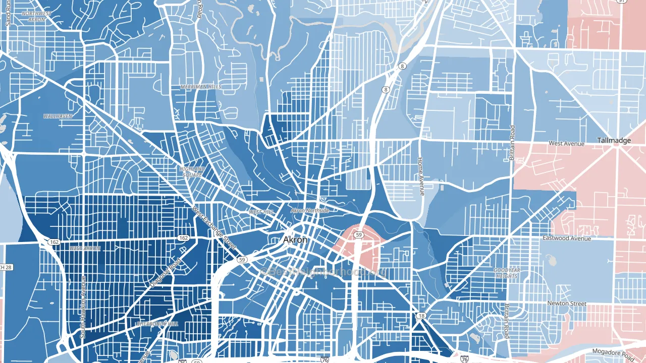Elizabeth Park Valley, Akron, OH block-group political-lean map