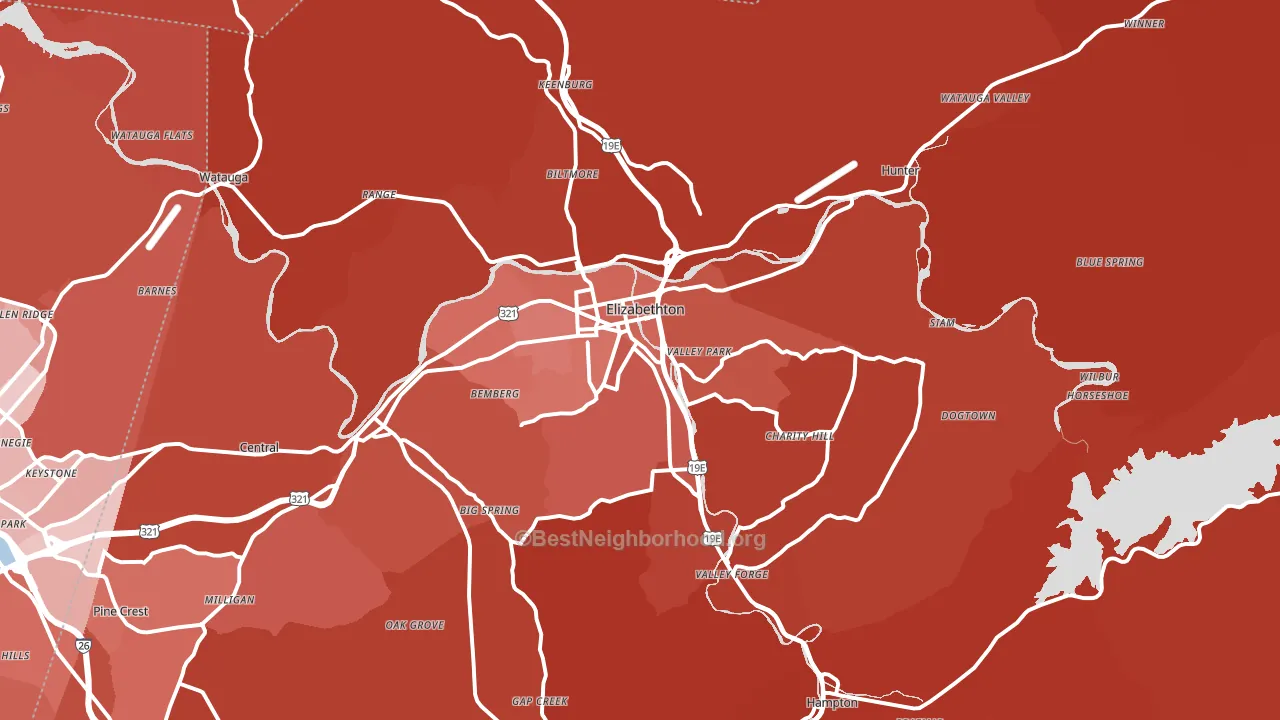 Elizabethton, TN block-group political-lean map