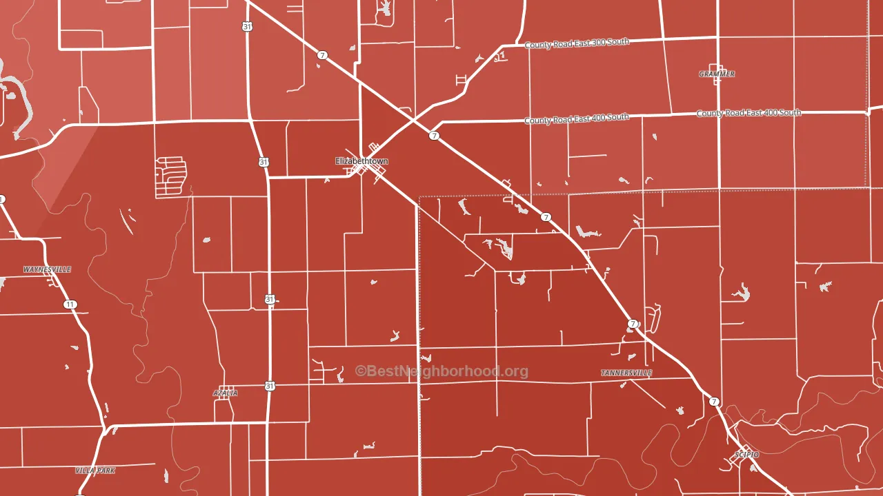 Elizabethtown, IN block-group political-lean map