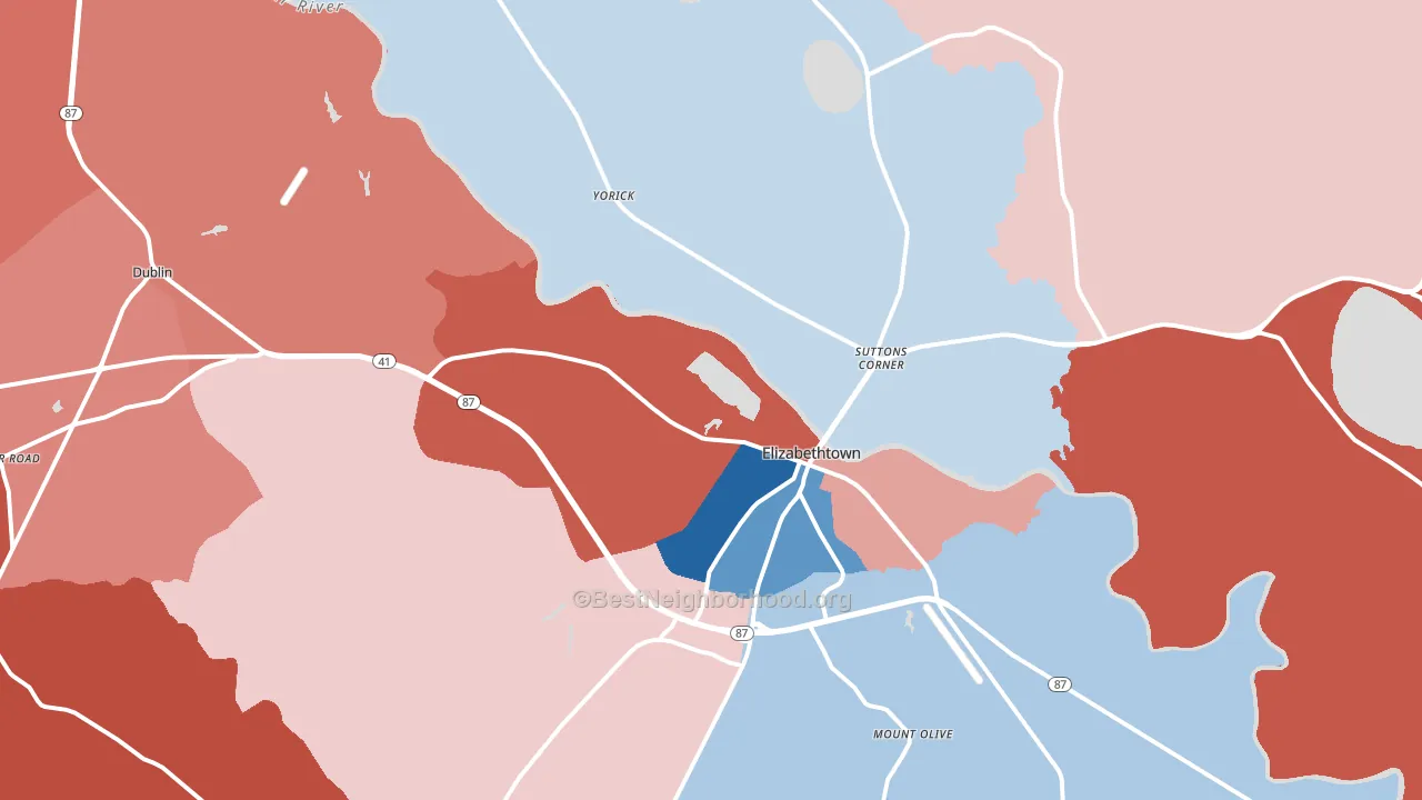 Elizabethtown, NC block-group political-lean map