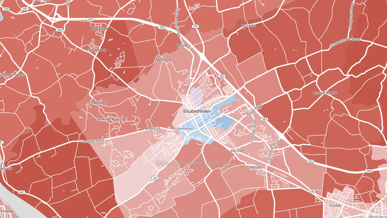 Elizabethtown, PA block-group political-lean map