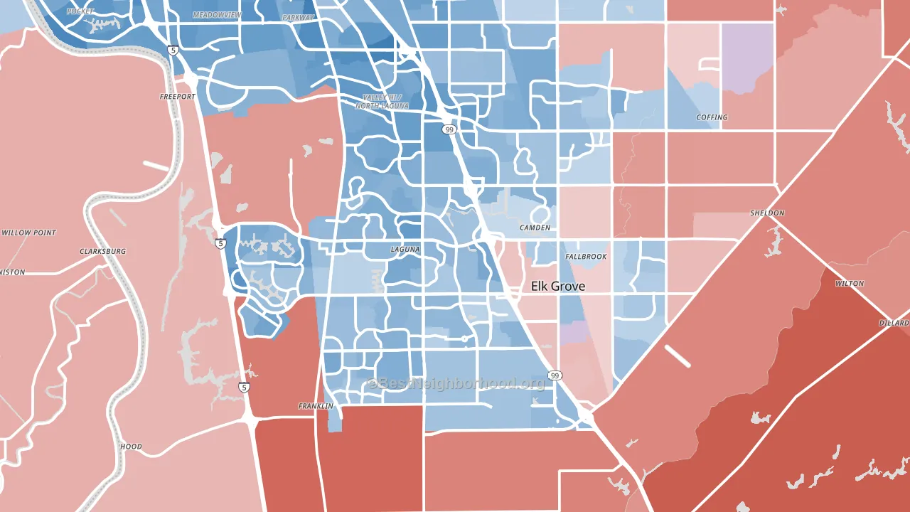 Elk Grove, CA block-group political-lean map