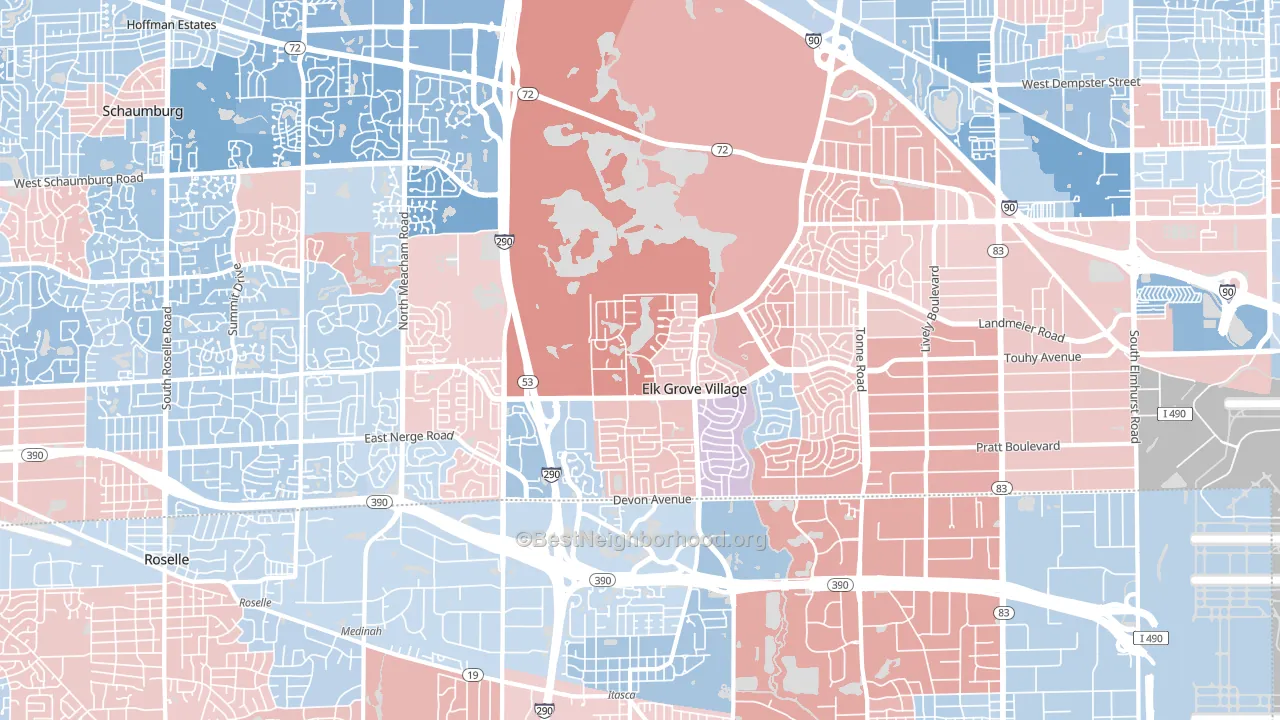 Elk Grove Village, IL block-group political-lean map