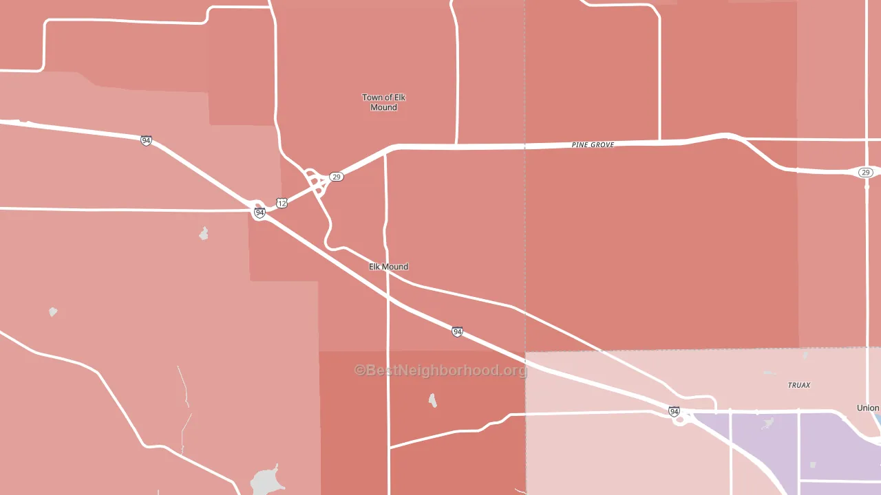 Elk Mound, WI block-group political-lean map