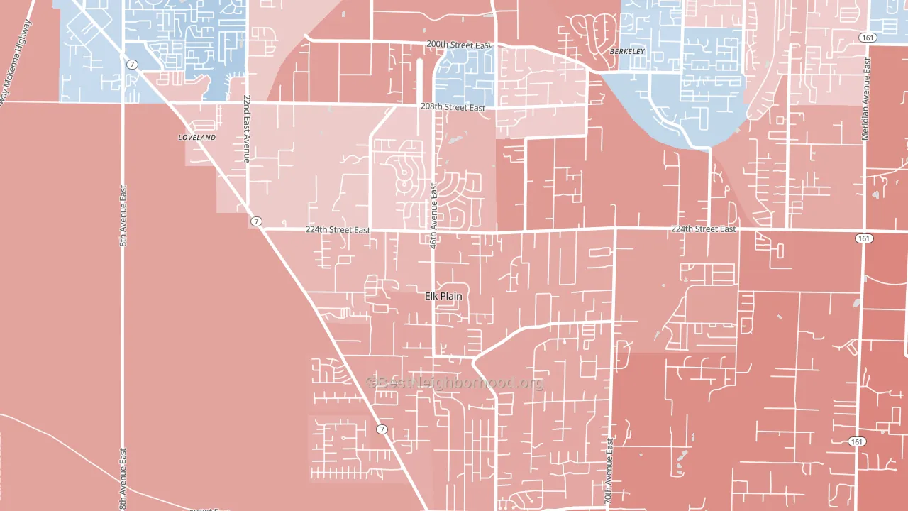 Elk Plain, Spanaway, WA block-group political-lean map