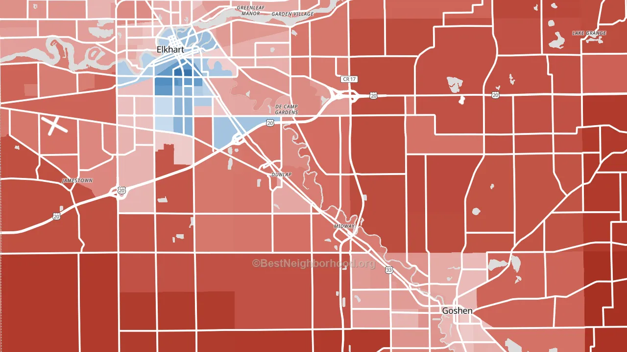 Elkhart County, IN block-group political-lean map