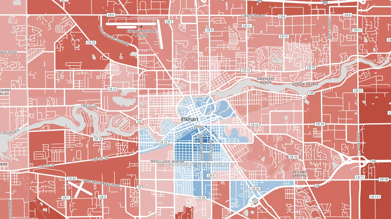 Elkhart, IN block-group political-lean map