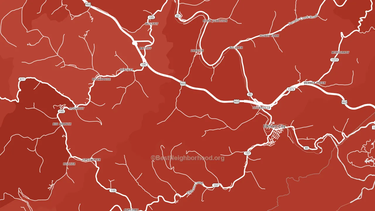 Elkhorn City, KY block-group political-lean map