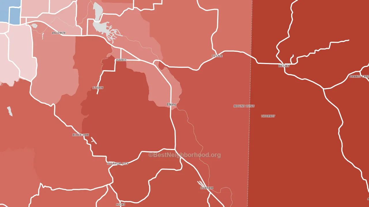 Elkins, AR block-group political-lean map