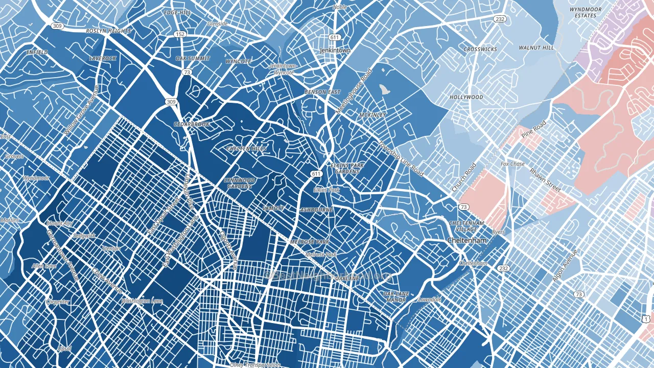Elkins Park, PA block-group political-lean map