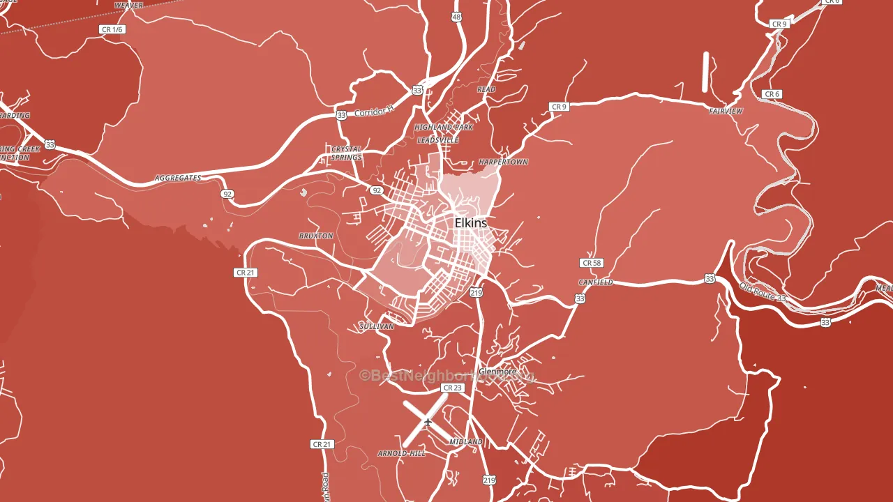 Elkins, WV block-group political-lean map