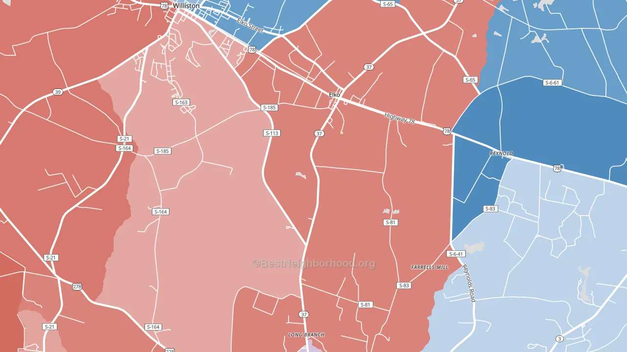 Elko, SC block-group political-lean map