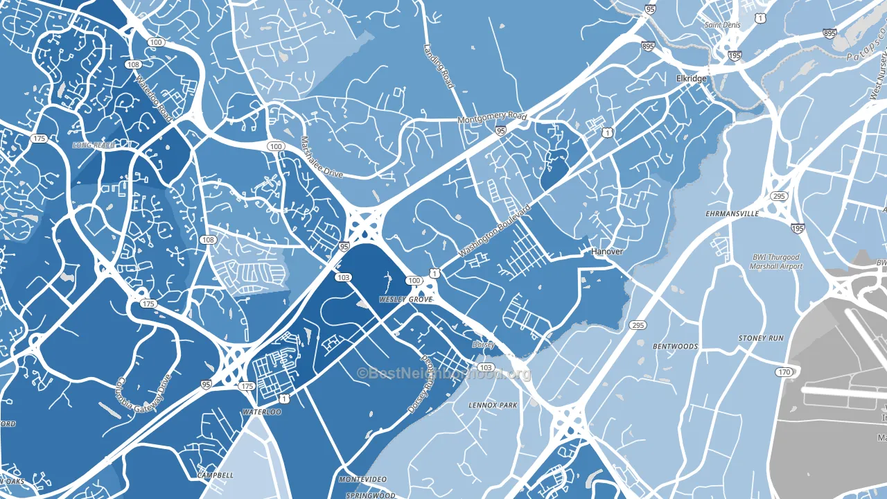 Elkridge, MD block-group political-lean map