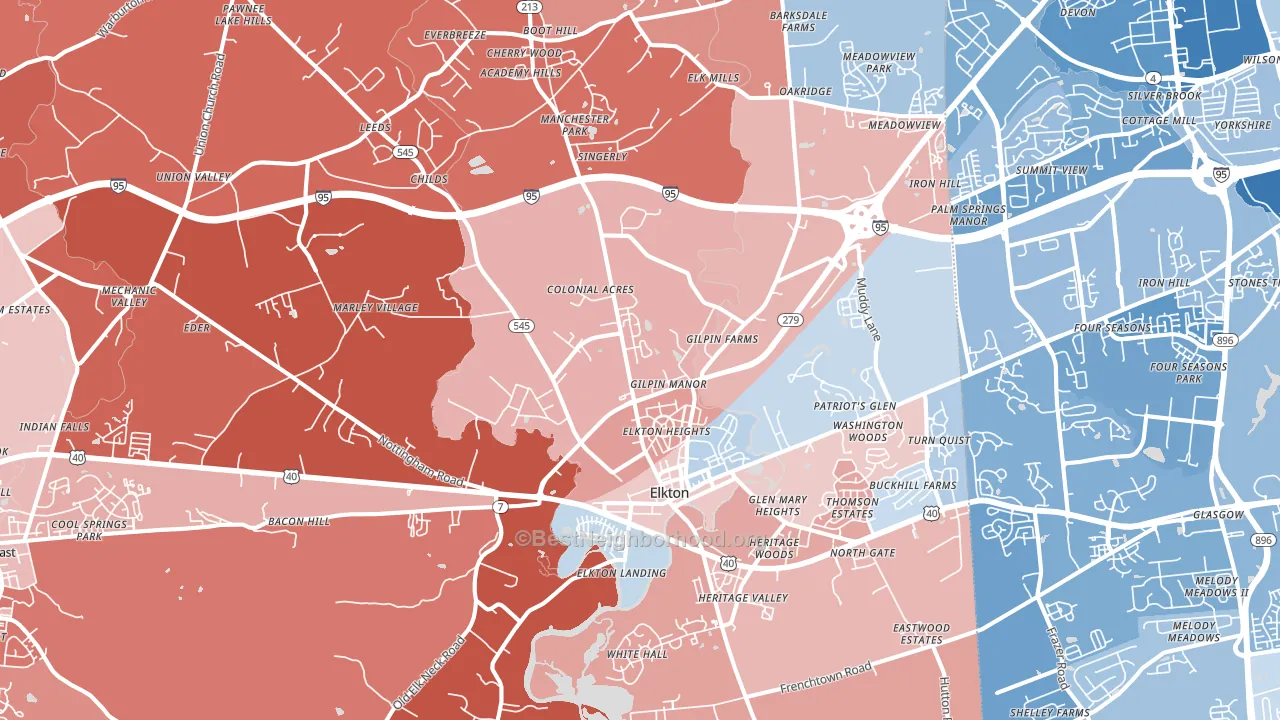 Elkton, MD block-group political-lean map