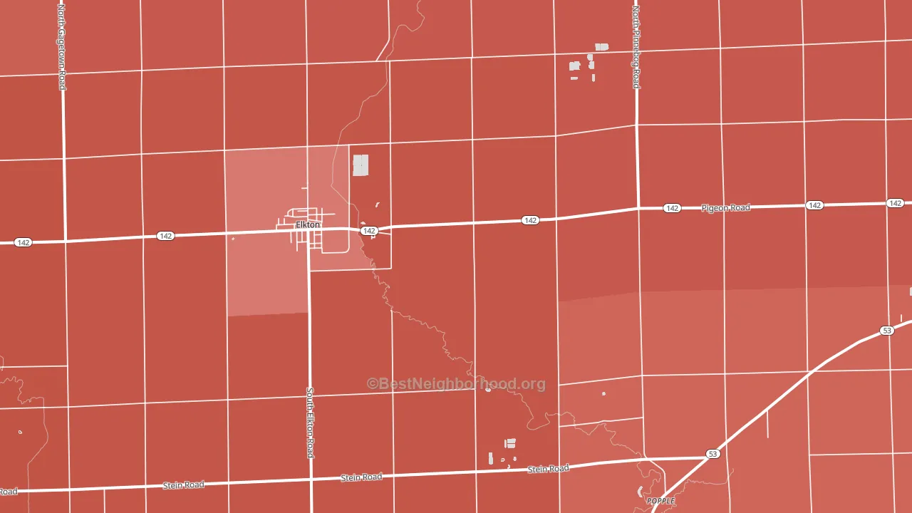 Elkton, MI block-group political-lean map