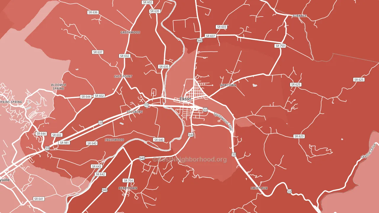 Elkton, VA block-group political-lean map