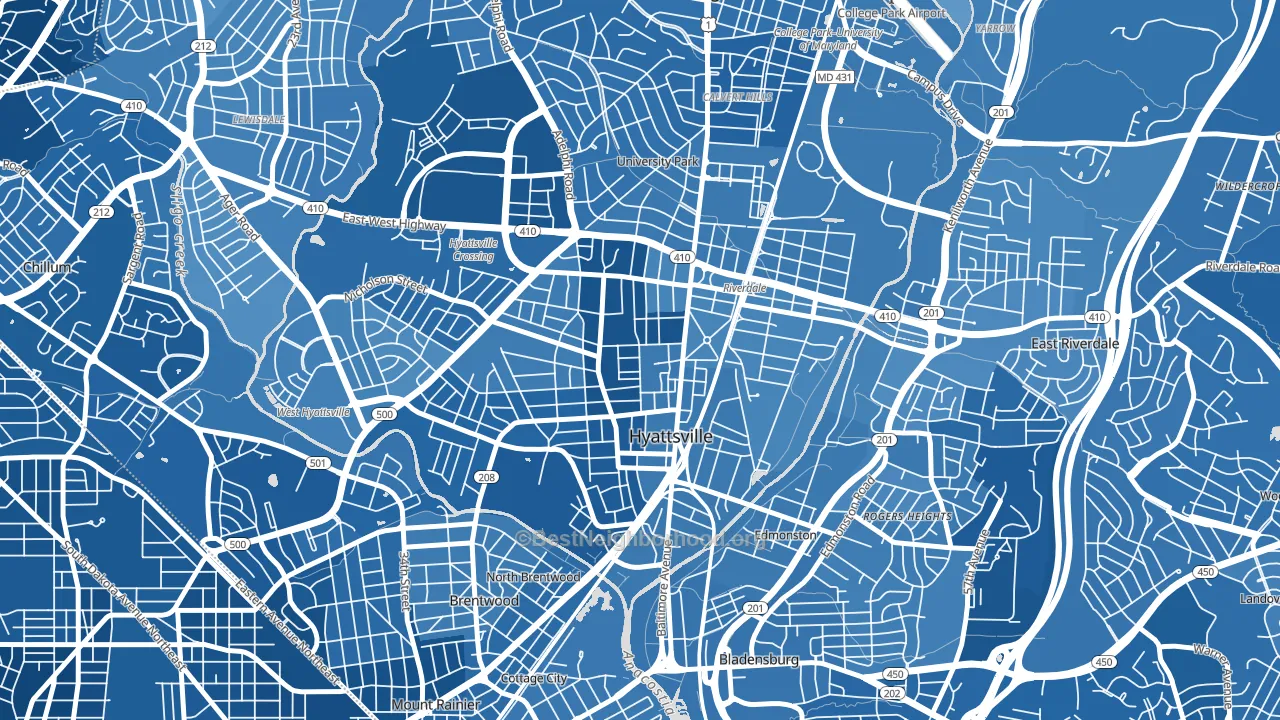 Ellaville, Hyattsville, MD block-group political-lean map