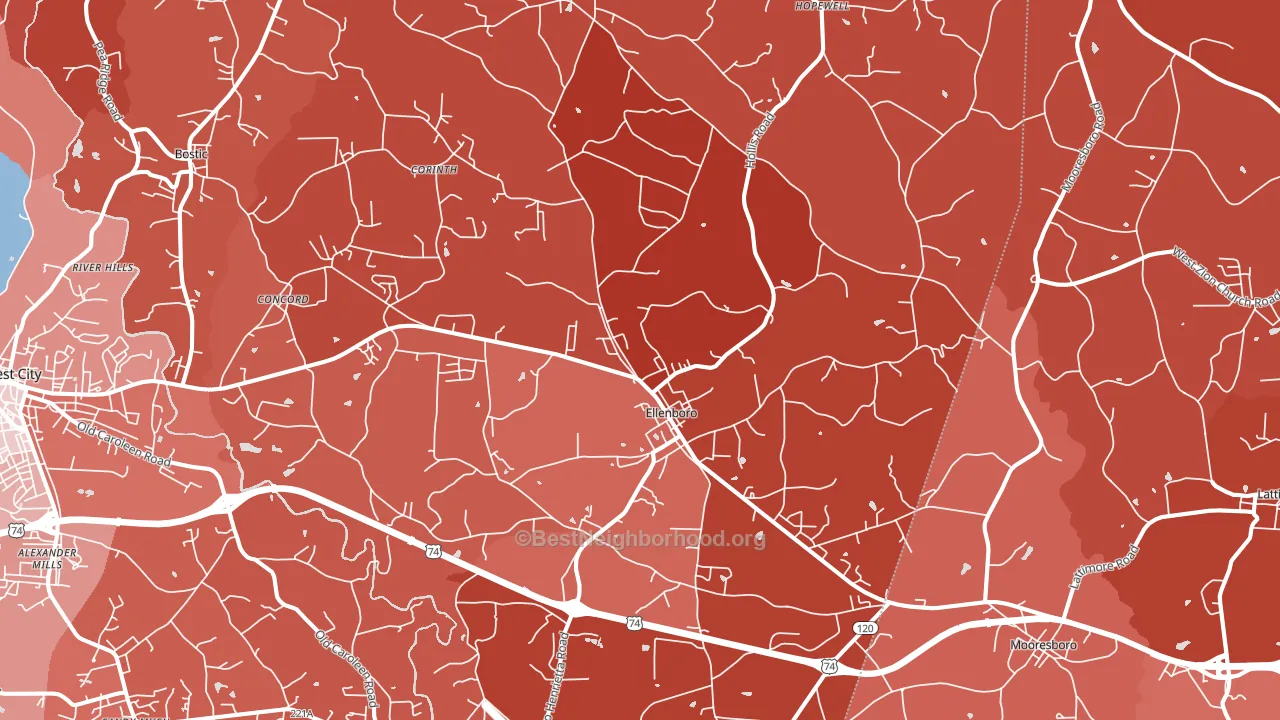 Ellenboro, NC block-group political-lean map