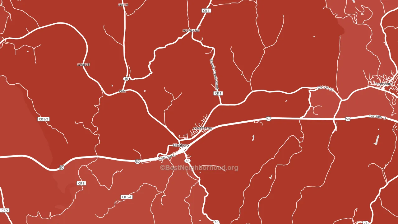 Ellenboro, WV block-group political-lean map