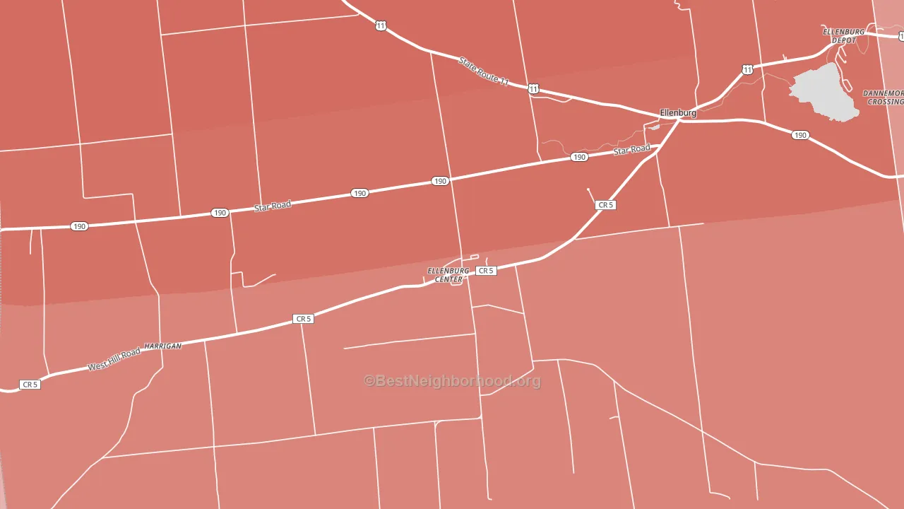 Ellenburg Center, NY block-group political-lean map