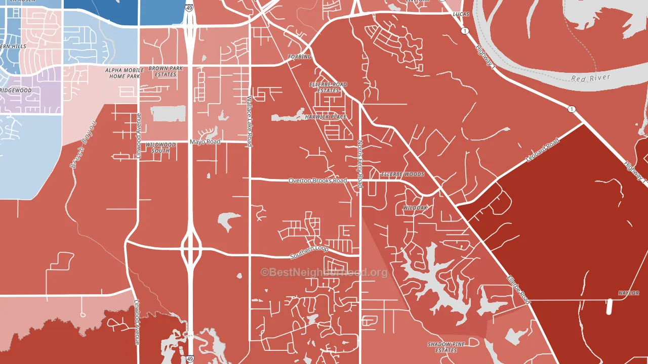 Ellerbee Woods, Shreveport, LA block-group political-lean map