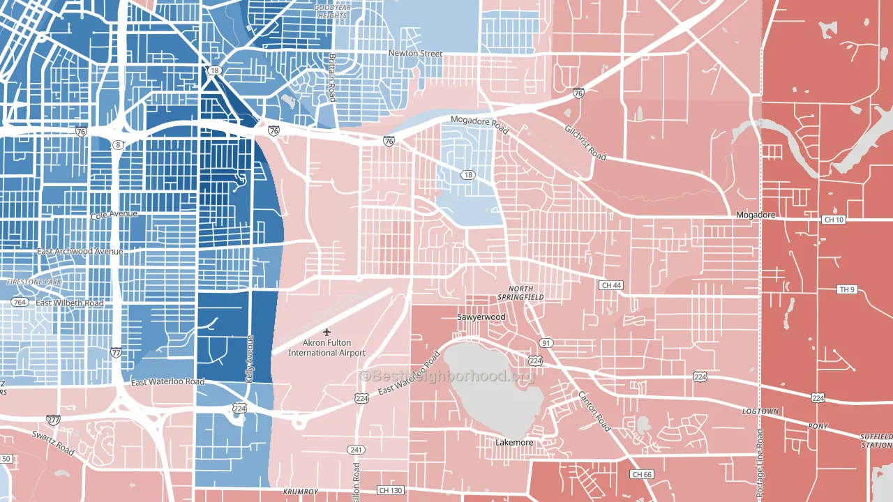 Ellet, Akron, OH block-group political-lean map
