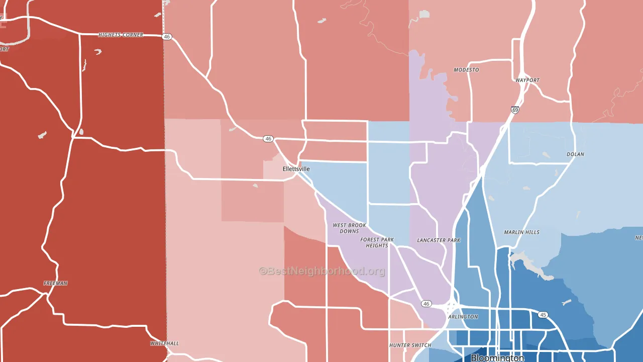 Ellettsville, IN block-group political-lean map