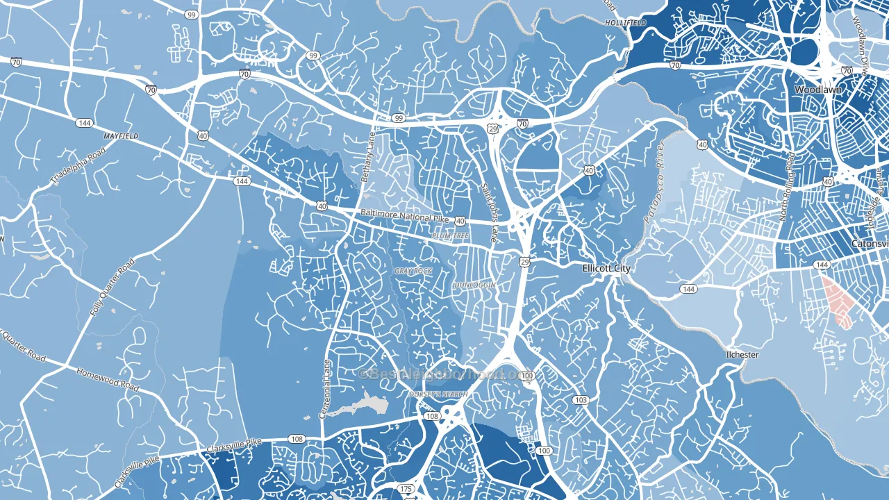 Ellicott City, MD block-group political-lean map