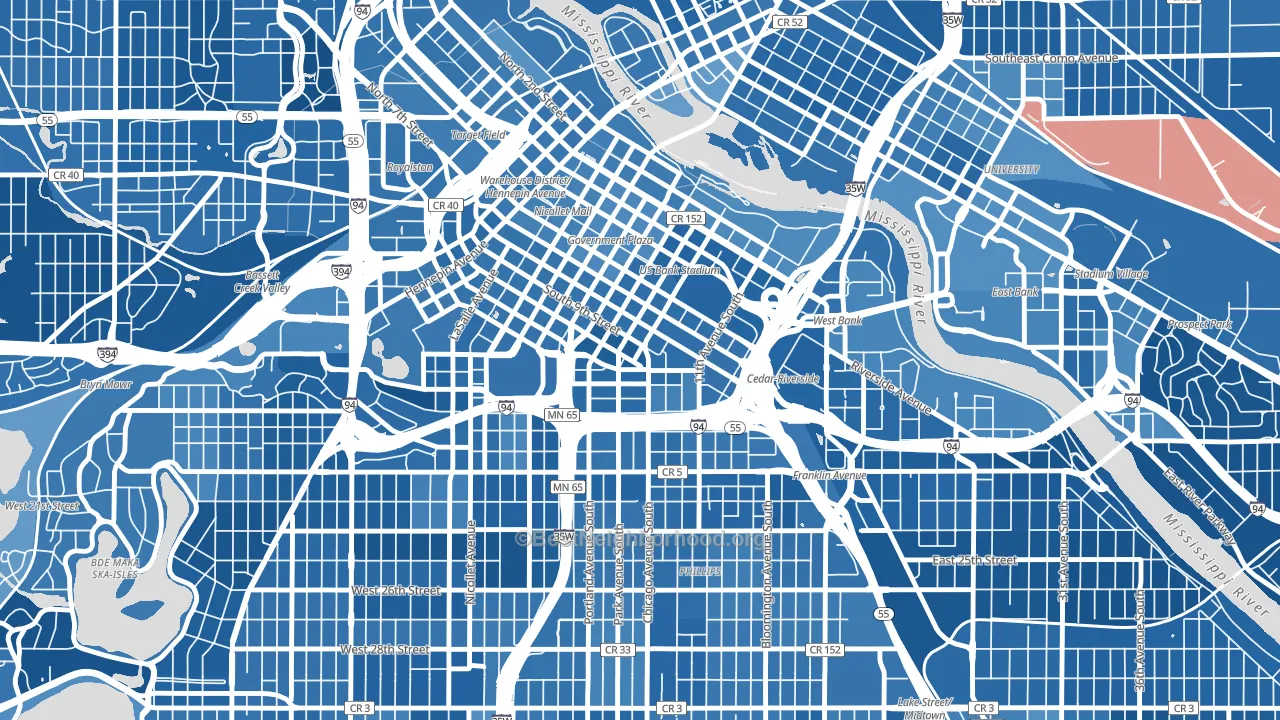 Elliot Park, Minneapolis, MN block-group political-lean map