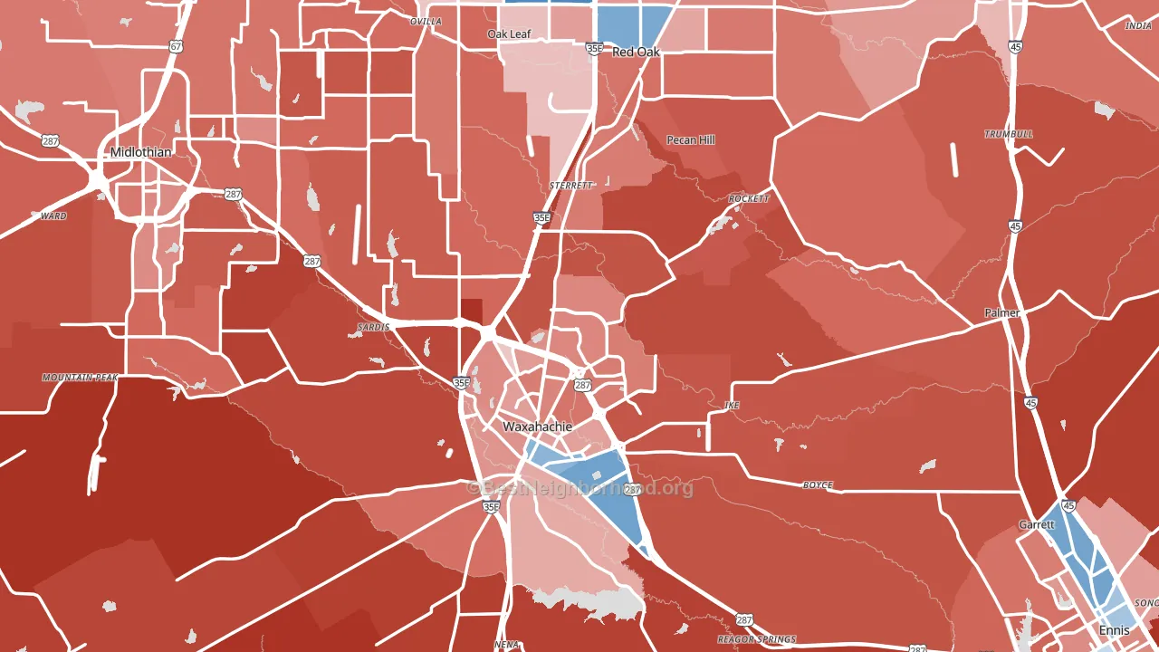 Ellis County, TX block-group political-lean map