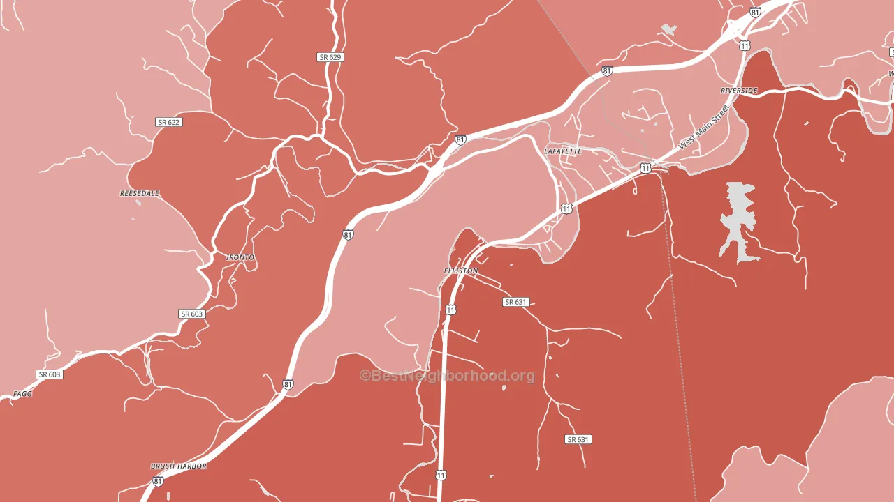 Elliston, VA block-group political-lean map
