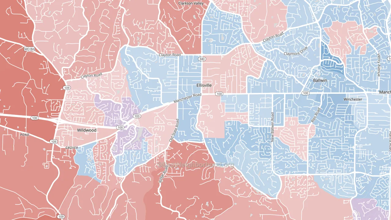 Ellisville, MO block-group political-lean map