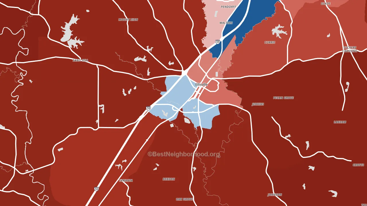 Ellisville, MS block-group political-lean map