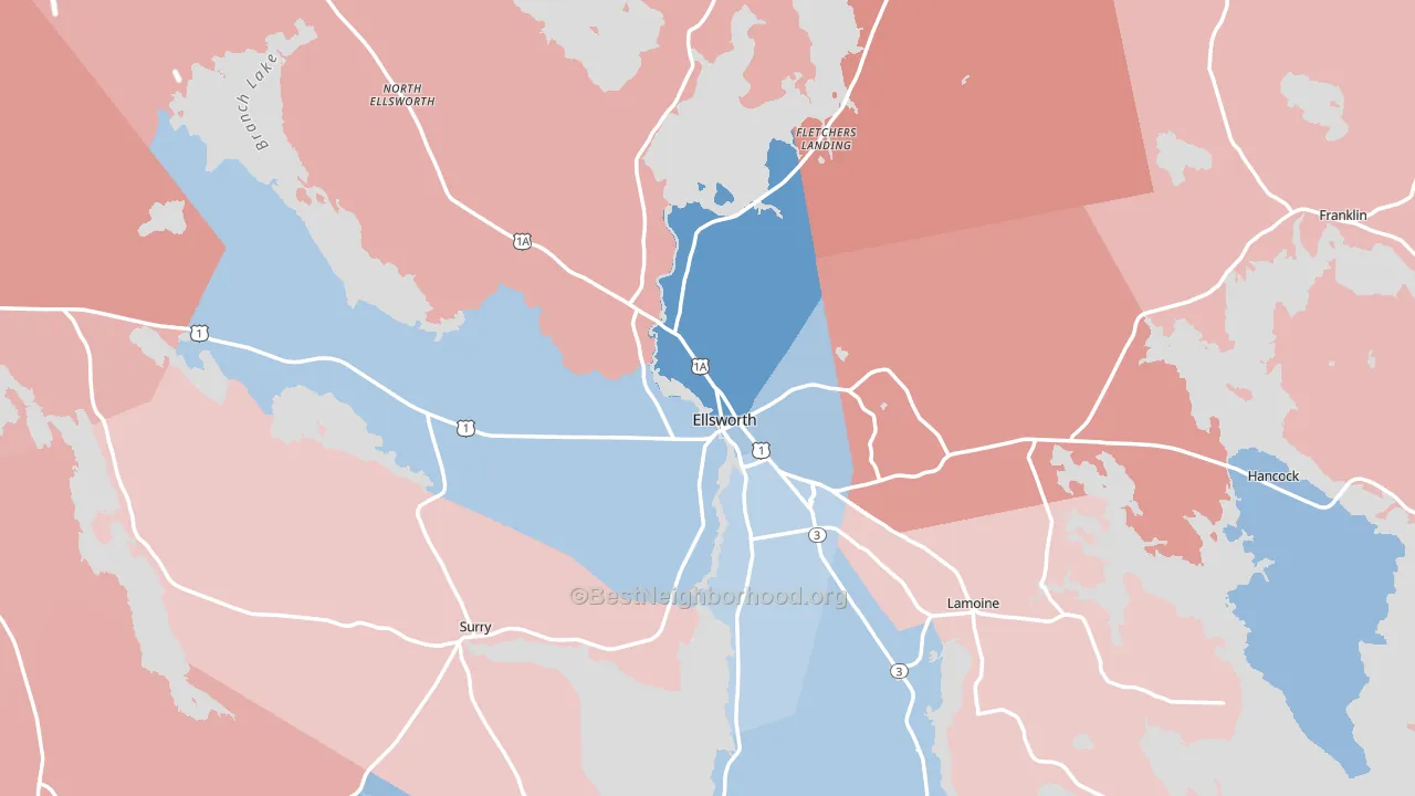 Ellsworth, ME block-group political-lean map