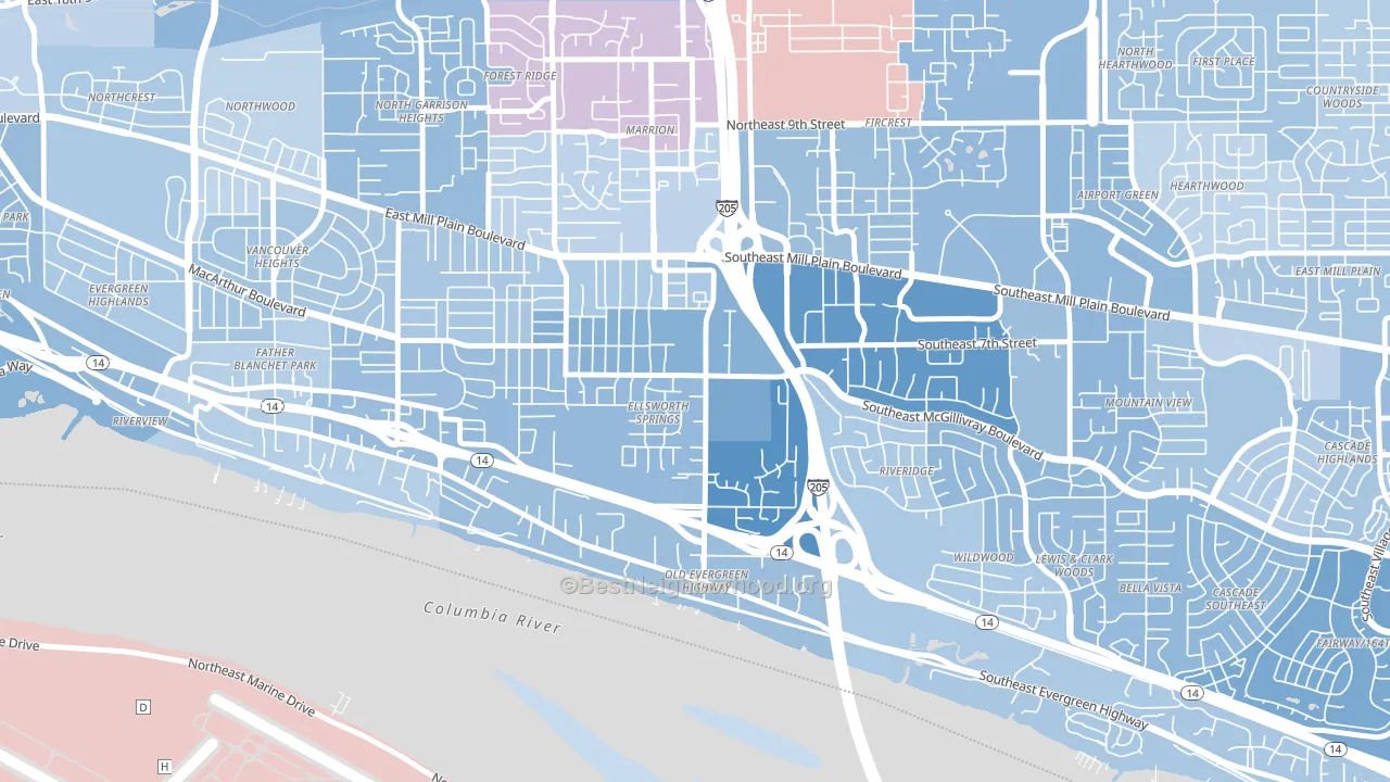 Ellsworth Springs, Vancouver, WA block-group political-lean map