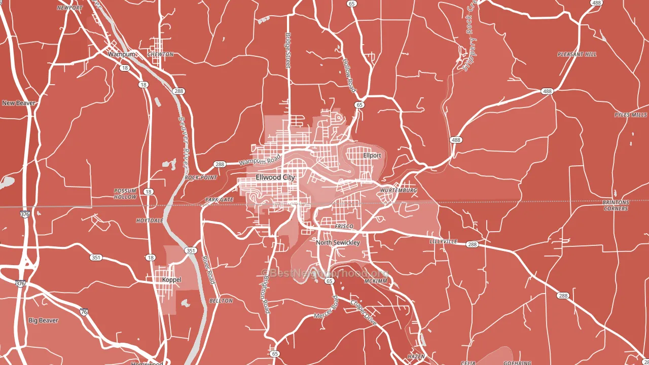 Ellwood City, PA block-group political-lean map