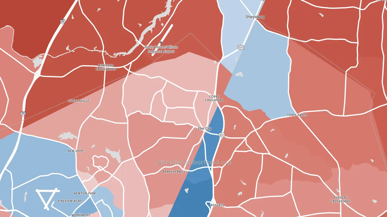 Elm City, NC block-group political-lean map
