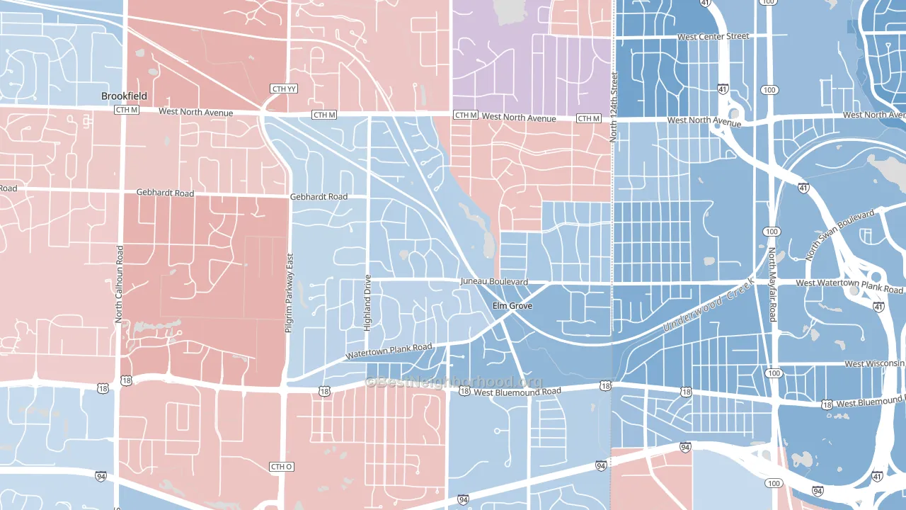 Elm Grove, WI block-group political-lean map