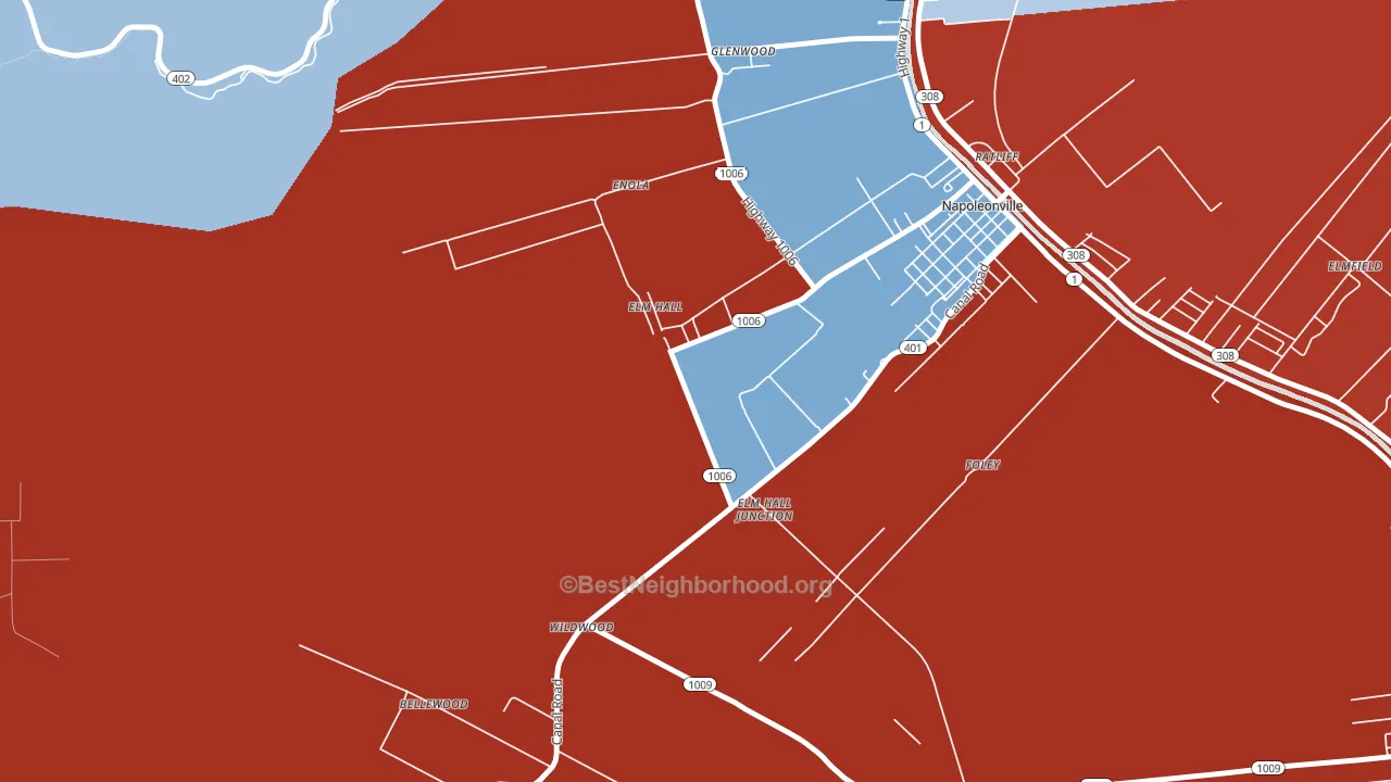 Elm Hall, LA block-group political-lean map